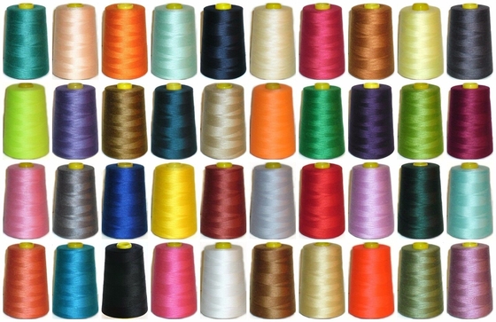 ในสต็อค ขายปลีก สีแข็ง สปัน 100% สายพอลิเอสเตอร์ สีที่แตกต่างกัน 40/2 สายเย็บพอลิเอสเตอร์